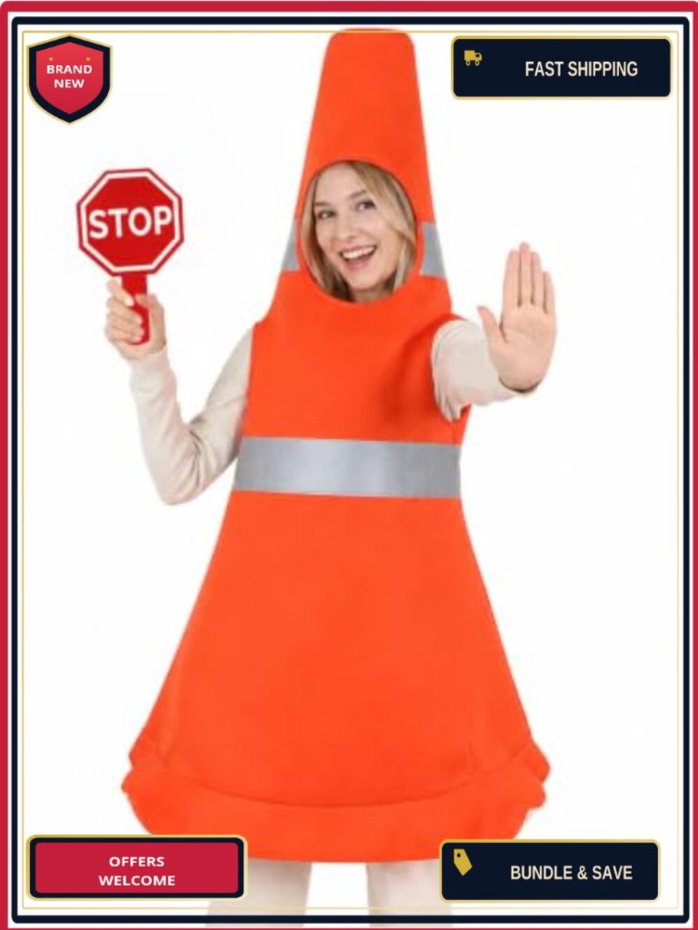 Adult Traffic Cone Costume with Stop Go Sign Halloween